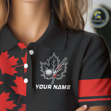 Load image into Gallery viewer, Black and Red maple leaf pattern Women golf polo shirt Custom Canadian Flag patriotic ladies golf top NQS10139