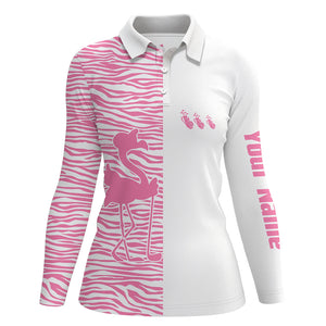 Pink zebra pattern flamingo Womens golf polo shirts custom name white team golf shirts ladies NQS5959