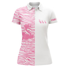 Load image into Gallery viewer, Pink zebra pattern flamingo Womens golf polo shirts custom name white team golf shirts ladies NQS5959