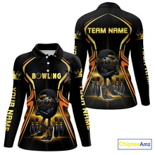 Load image into Gallery viewer, Black and Gold Funny bowling ball and pins Bowling shirts for Women Custom cool bowling team jerseys NQS10273