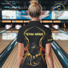 Load image into Gallery viewer, Black and Gold Funny bowling ball and pins Bowling shirts for Women Custom cool bowling team jerseys NQS10273