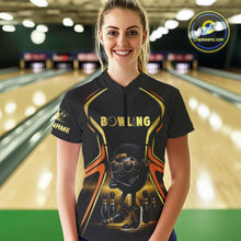Load image into Gallery viewer, Black and Gold Funny bowling ball and pins Bowling shirts for Women Custom cool bowling team jerseys NQS10273