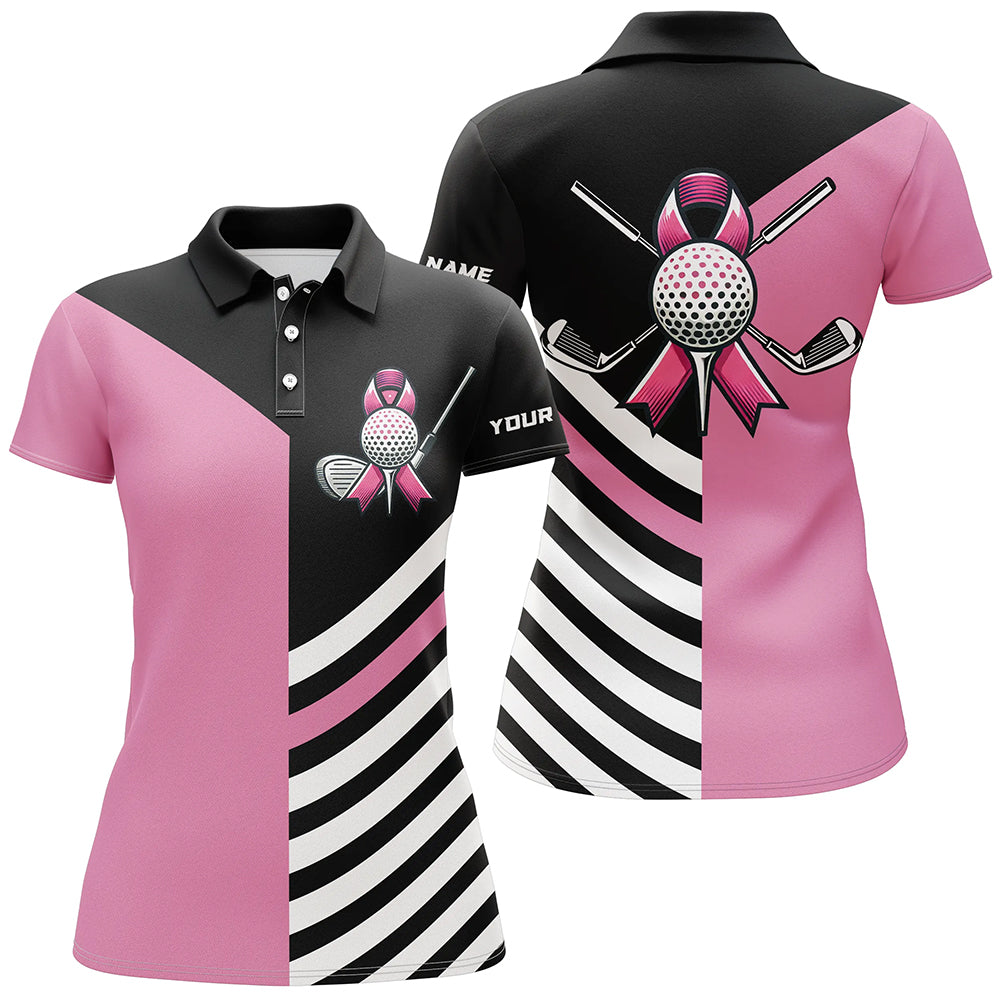 Black and Pink ribbon golf ball clubs Women golf polo shirt custom Breast Cancer awareness golf shirts NQS8278