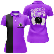 Load image into Gallery viewer, Splits &#39;n Giggles Bowling polo, 1/4 zip Shirt For Women Personalized Purple retro bowling Jerseys NQS8489