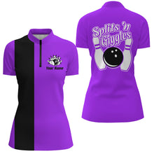 Load image into Gallery viewer, Splits &#39;n Giggles Bowling polo, 1/4 zip Shirt For Women Personalized Purple retro bowling Jerseys NQS8489