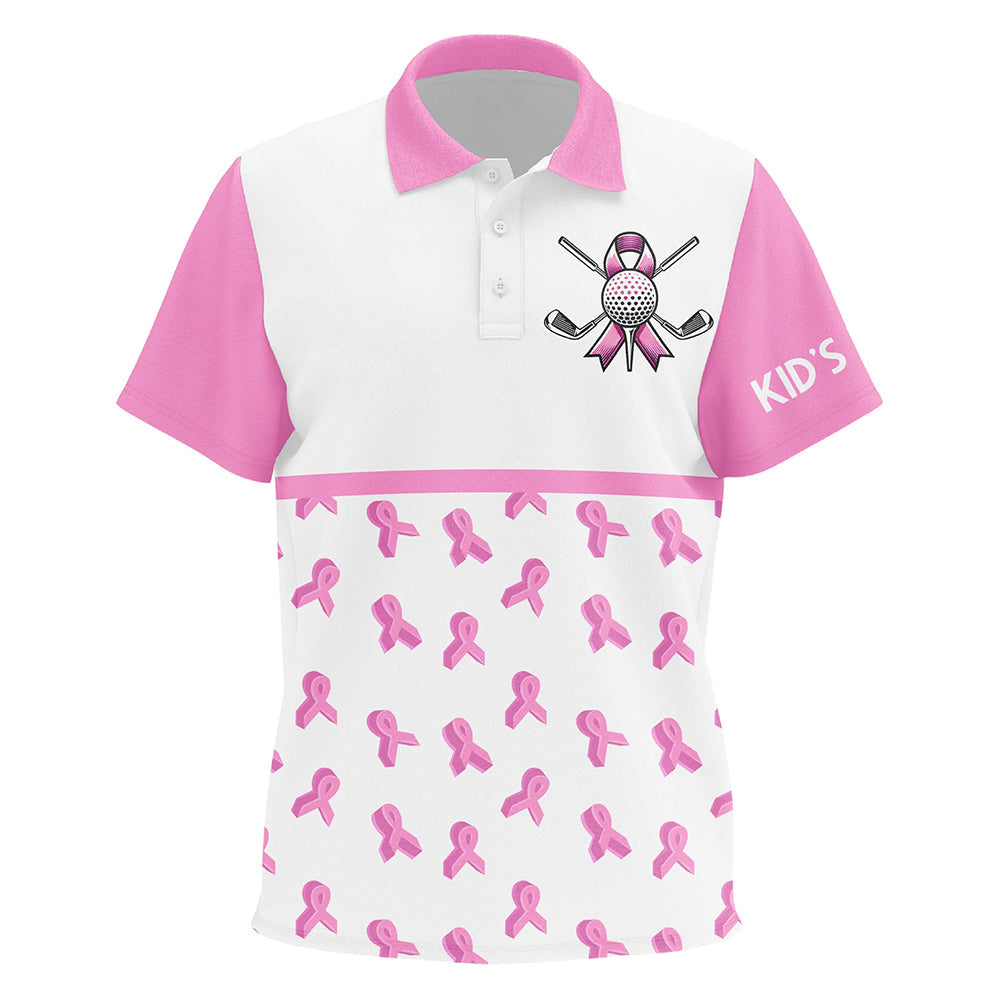 Pink ribbon pattern Kid Golf Polo Shirts custom breast cancer awareness month shirt kid golf outfit NQS8492