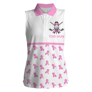 Pink ribbon pattern Women Sleeveless polo shirt custom breast cancer awareness month shirt golf outfit NQS8492