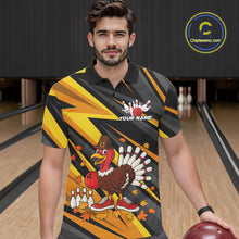 Load image into Gallery viewer, Custom Funny Turkey Bowling Shirts For Men, Black and Yellow Camo Thanksgiving Bowling Shirt Team NQS10683