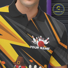 Load image into Gallery viewer, Custom Funny Turkey Bowling Shirts For Men, Black and Yellow Camo Thanksgiving Bowling Shirt Team NQS10683