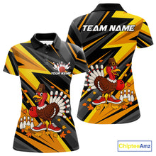 Load image into Gallery viewer, Custom Funny Turkey Bowling Shirts For Women, Black and Yellow Camo Thanksgiving Bowling Shirt Team NQS10683