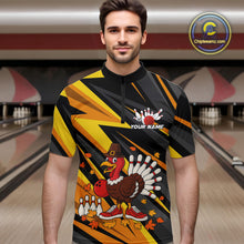 Load image into Gallery viewer, Custom Funny Turkey Bowling Shirts For Men, Black and Yellow Camo Thanksgiving Bowling Shirt Team NQS10683
