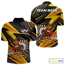Load image into Gallery viewer, Custom Funny Turkey Bowling Shirts For Men, Black and Yellow Camo Thanksgiving Bowling Shirt Team NQS10683