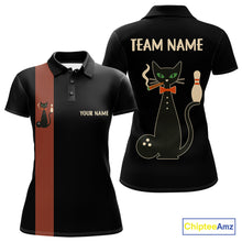 Load image into Gallery viewer, Custom retro bowling shirts Black and Orange Funny Cat Bowling jersey for Women Team Bowling Outfit NQS11073