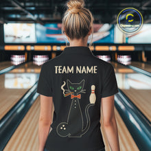 Load image into Gallery viewer, Custom retro bowling shirts Black and Orange Funny Cat Bowling jersey for Women Team Bowling Outfit NQS11073