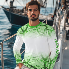 Load image into Gallery viewer, Personalized name White and Green Camo performance long sleeve team fishing tournament shirts NQS9554