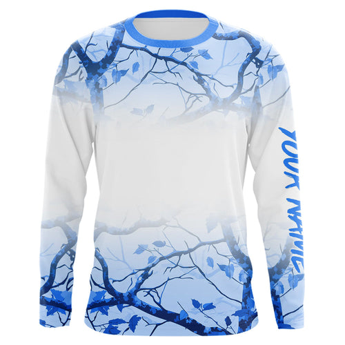 Personalized name White and Blue Camo performance long sleeve team fishing tournament shirts NQS9555