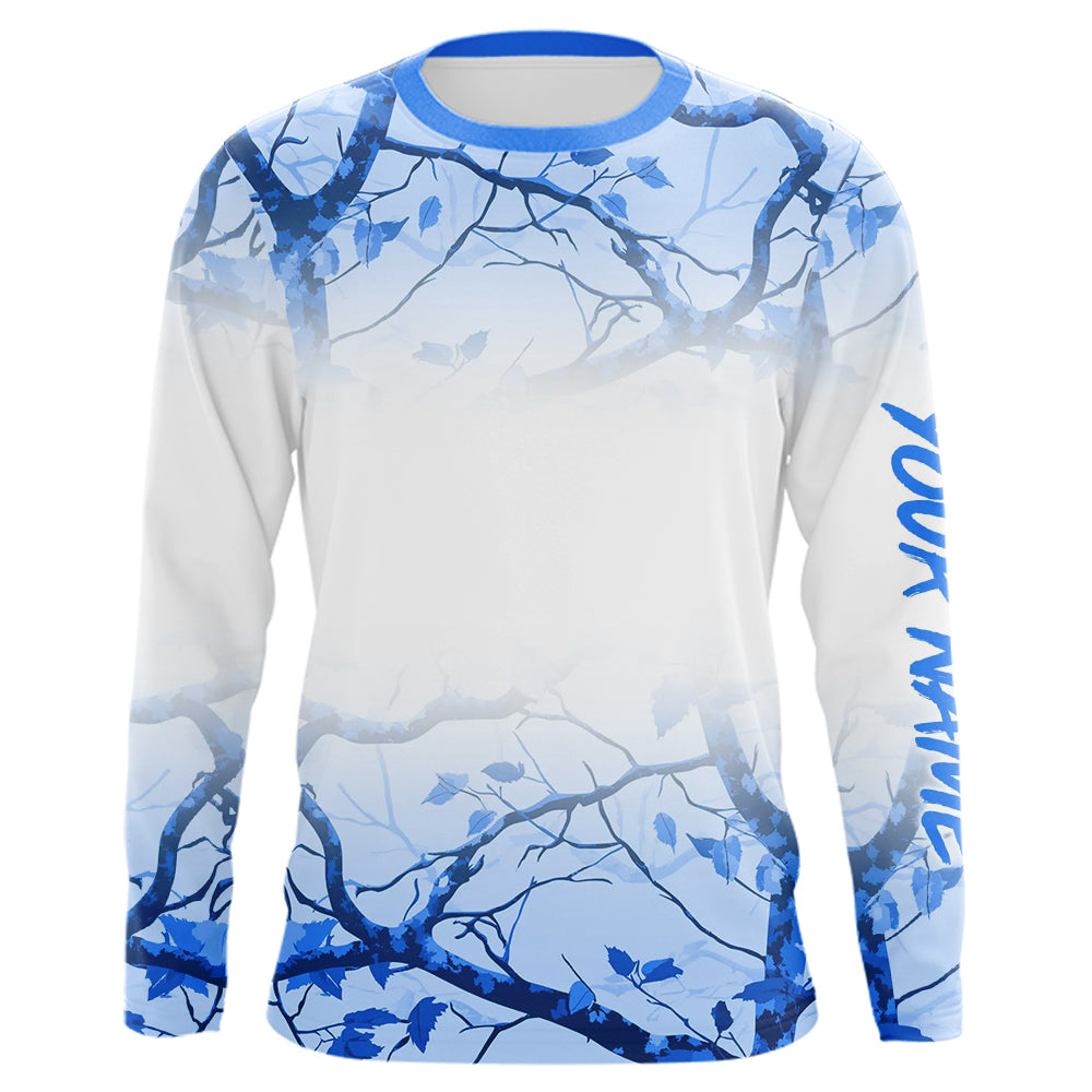Personalized name White and Blue Camo performance long sleeve team fishing tournament shirts NQS9555
