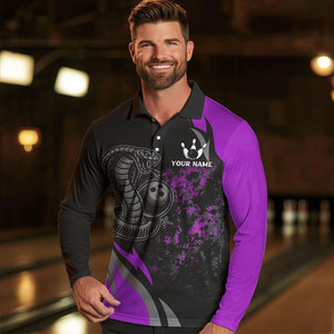 Black and Purple Flame Cobra Snake Bowling Shirts For Men Custom Name Bowling Team League Shirt NQS9714