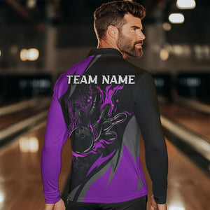 Black and Purple Flame Cobra Snake Bowling Shirts For Men Custom Name Bowling Team League Shirt NQS9714