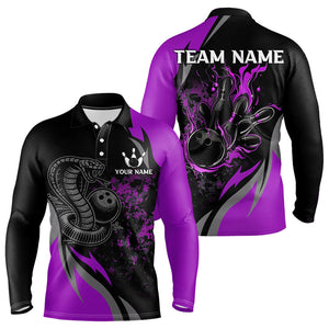 Black and Purple Flame Cobra Snake Bowling Shirts For Men Custom Name Bowling Team League Shirt NQS9714