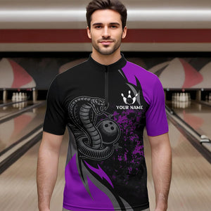 Black and Purple Flame Cobra Snake Bowling Shirts For Men Custom Name Bowling Team League Shirt NQS9714