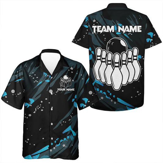 Personalized Blue Camo Bowling Hawaiian shirts Custom Team Bowling button up shirt, Gifts For Bowler NQS9718