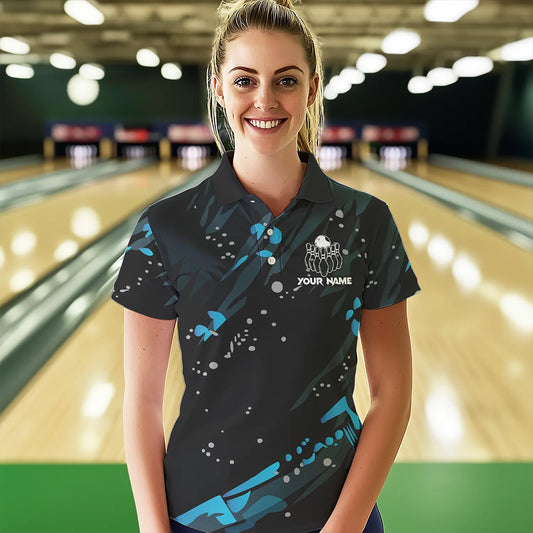 Personalized Blue Camo Bowling Team Shirts For Women Custom Bowling Team jerseys, Gifts For Bowler NQS9718