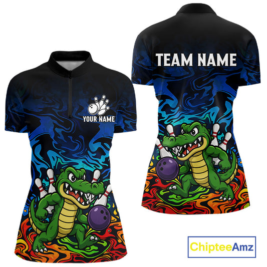 Colorful Funny Alligator Bowling Shirts for Women Custom Bowling Team Jersey, Gift For Bowlers NQS11755