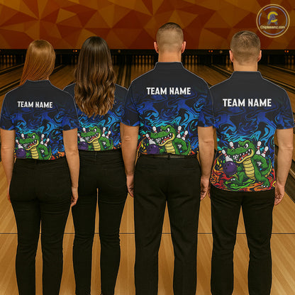 Colorful Funny Alligator Bowling Shirts for Men Custom Bowling Team Jersey, Gift For Bowlers NQS11755