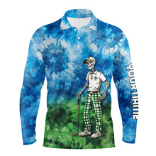 Load image into Gallery viewer, Blue and green mens tie dye golf polo shirts custom golf skull golf team polo shirts NQS7639