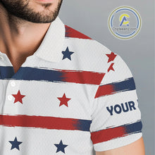 Load image into Gallery viewer, Red, White and Blue stars pattern Men golf polo shirts Custom patriotic golf attire for mens NQS9980