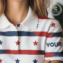 Load image into Gallery viewer, Red, White and Blue stars pattern Women golf polo shirts Custom patriotic ladies golf attire NQS9980