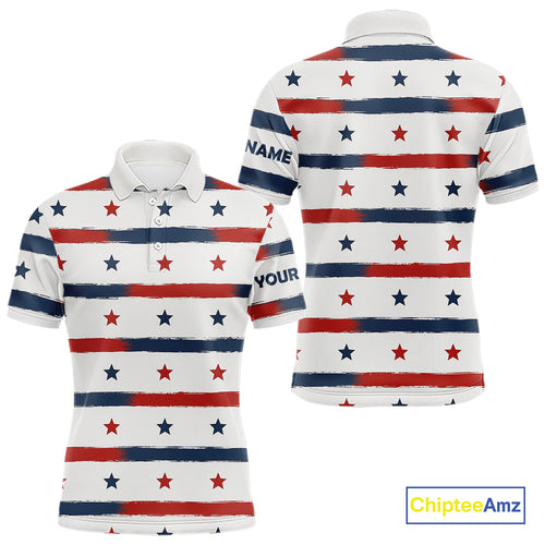 Red, White and Blue stars pattern Men golf polo shirts Custom patriotic golf attire for mens NQS9980