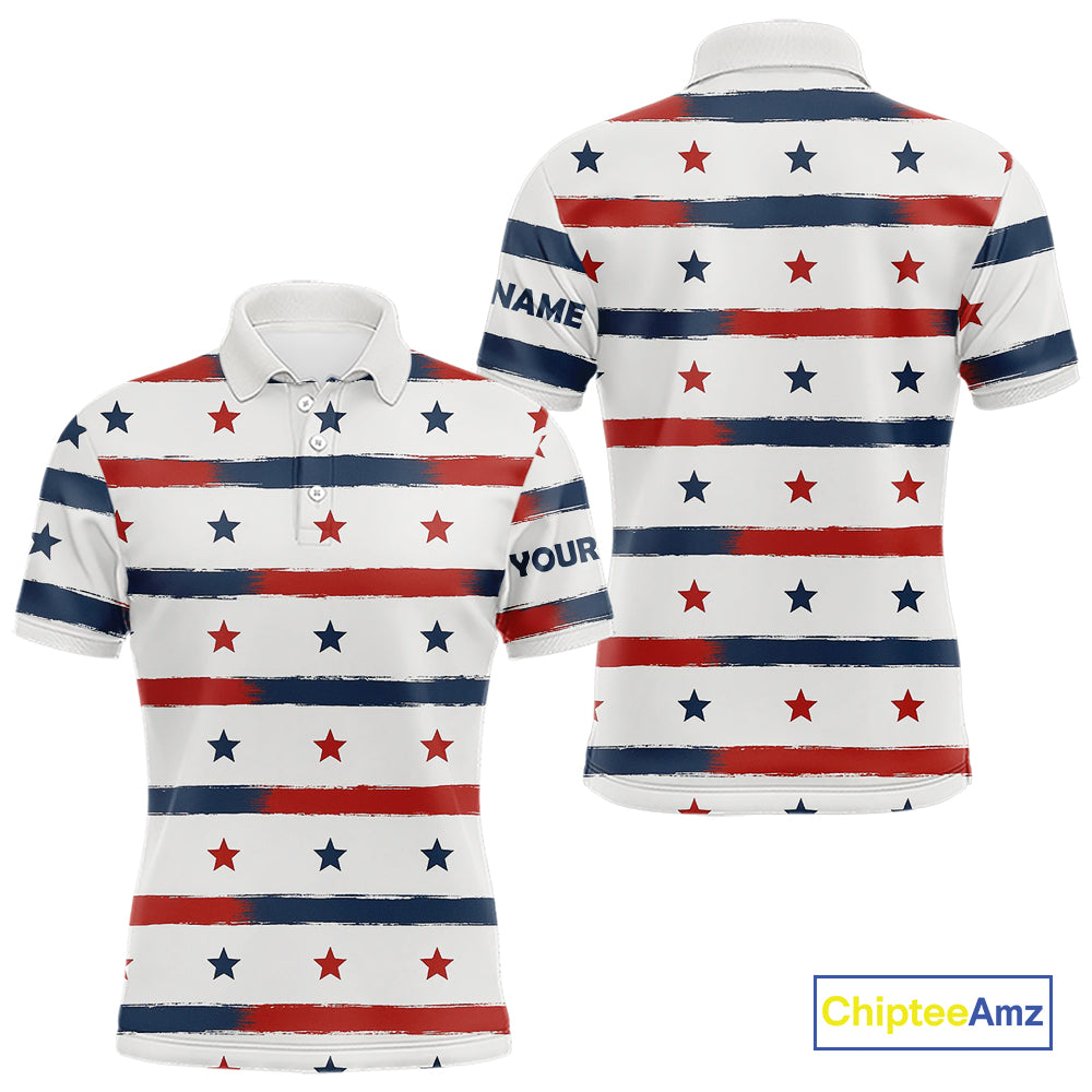 Red, White and Blue stars pattern Men golf polo shirts Custom patriotic golf attire for mens NQS9980