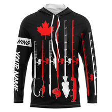 Load image into Gallery viewer, Personalized Canadian flag fishing rod UV protection patriotic fishing jerseys for fisherman | Black NQS5764