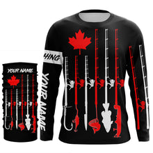 Load image into Gallery viewer, Personalized Canadian flag fishing rod UV protection patriotic fishing jerseys for fisherman | Black NQS5764