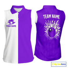 Load image into Gallery viewer, Purple and white Retro Bowling Women sleeveless Polo Shirt Custom team bowling jersey gift for Bowler NQS10145