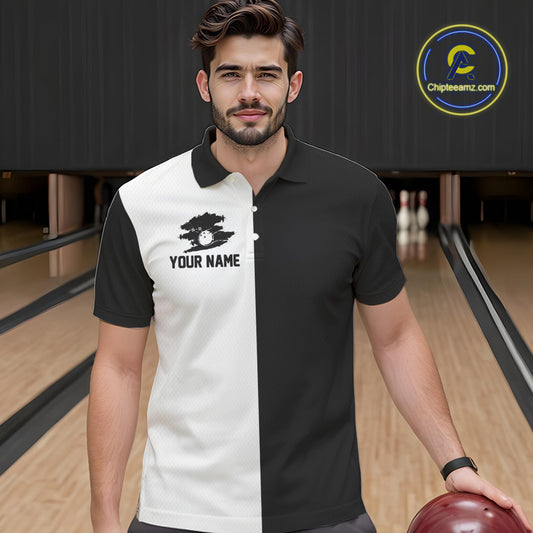 Black and white Retro Bowling shirts For Men Custom team bowling jerseys gift for Bowlers NQS10146