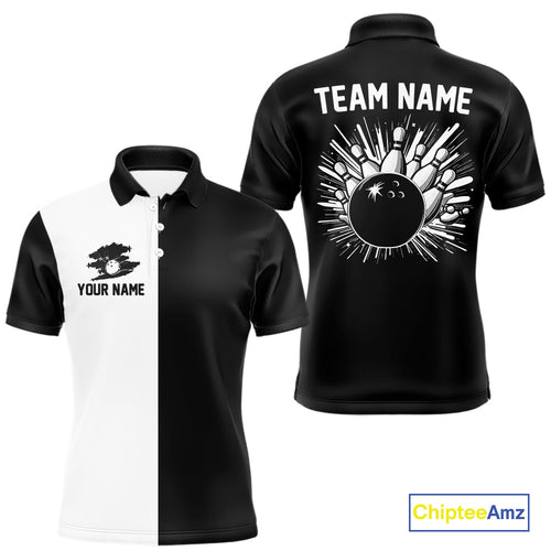 Black and white Retro Bowling shirts For Men Custom team bowling jerseys gift for Bowlers NQS10146
