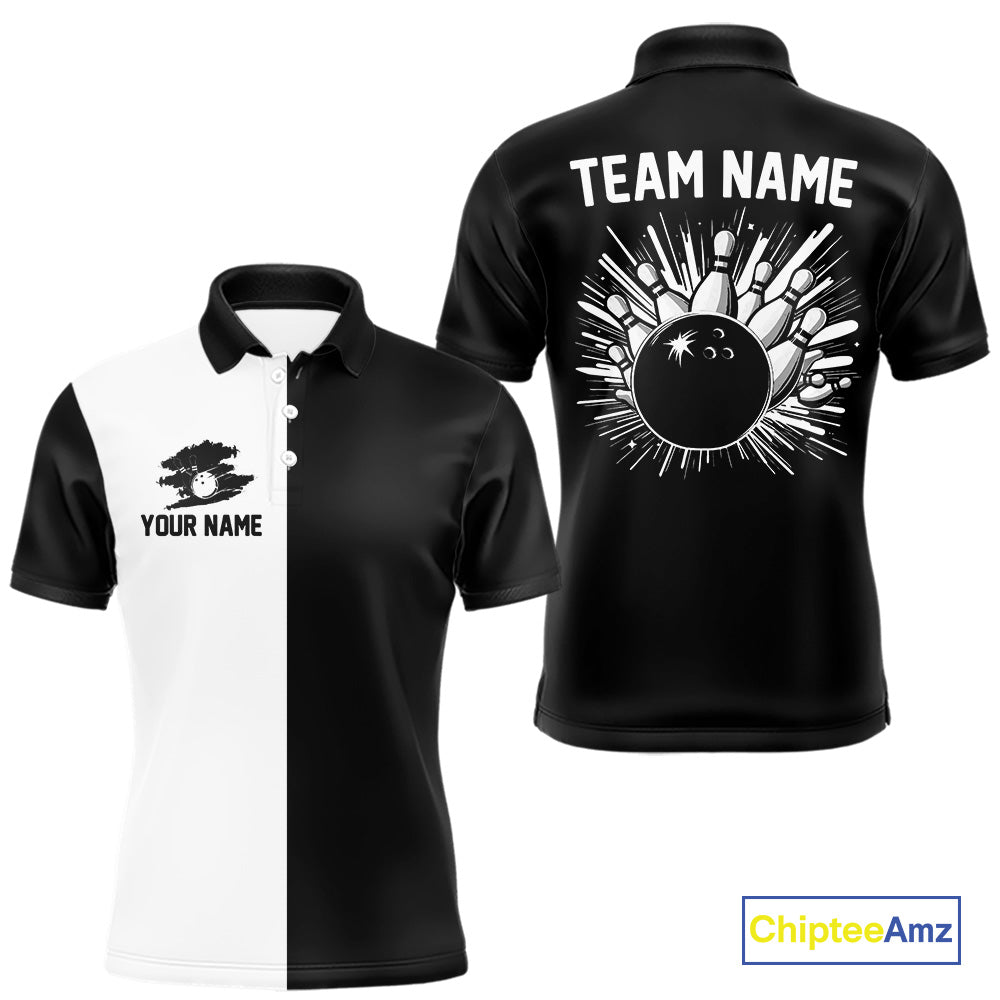 Black and white Retro Bowling shirts For Men Custom team bowling jerseys gift for Bowlers NQS10146