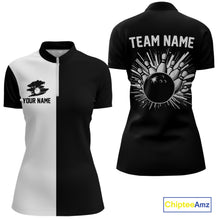 Load image into Gallery viewer, Black and white Retro Bowling shirts For Women Custom team bowling jerseys gift for Bowlers NQS10146