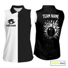 Load image into Gallery viewer, Black and white Retro Bowling Women sleeveless Polo Shirt Custom team bowling jersey gift for Bowler NQS10146