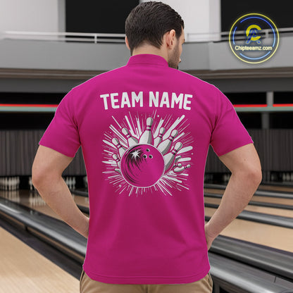 Pink and white Retro Bowling shirts For Men Custom team bowling jerseys gift for Bowlers NQS10147