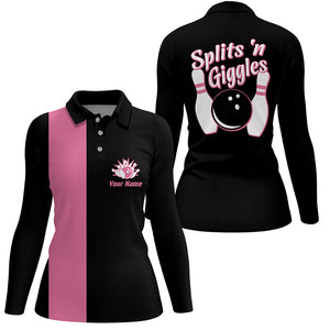 Splits'n Giggles Bowling polo Shirt For Women Personalized pink retro bowling Jersey NQS5967