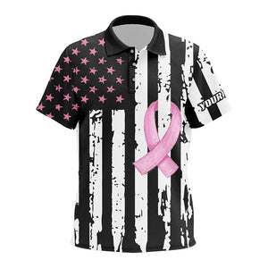 Pink ribbon American Flag patriotic Kid golf polo shirts custom Breast Cancer awareness golf shirts NQS8284