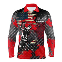 Load image into Gallery viewer, Red metal pattern American Flag Men golf polo shirts custom patriotic team golf shirts, golf gifts NQS8286