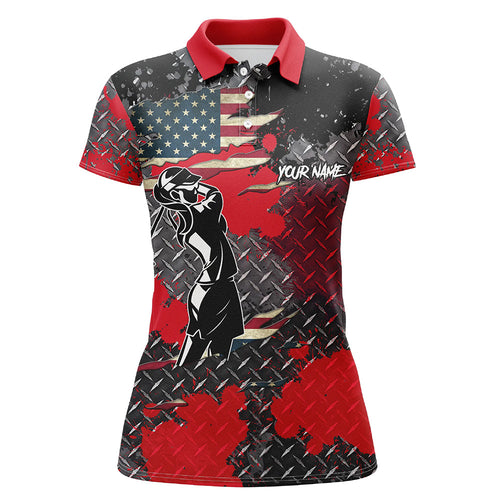 Red metal pattern American Flag Women golf polo shirts custom patriotic team golf shirts for ladies NQS8286