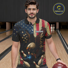 Load image into Gallery viewer, Vintage American Flag Eagle Bowling Shirt For Mens Custom Patriotic Retro Team bowling jerseys NQS10475