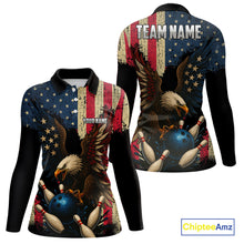 Load image into Gallery viewer, Vintage American Flag Eagle Bowling Shirt For Women Custom Patriotic Retro Team bowling jerseys NQS10475