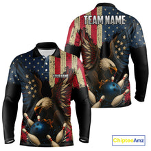 Load image into Gallery viewer, Vintage American Flag Eagle Bowling Shirt For Mens Custom Patriotic Retro Team bowling jerseys NQS10475